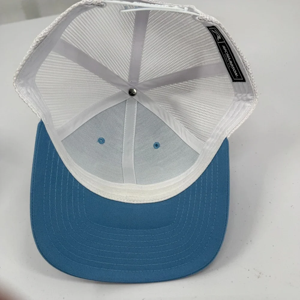 Richardson Southern Duck Trucker Hat Mens OSFA‎ Blue White Leather Patch Cap